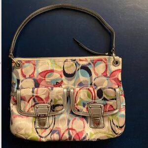 COACH IKAT Multicolor Handbag Rainbow Satin Fabric shoulder Purse, Excellent.